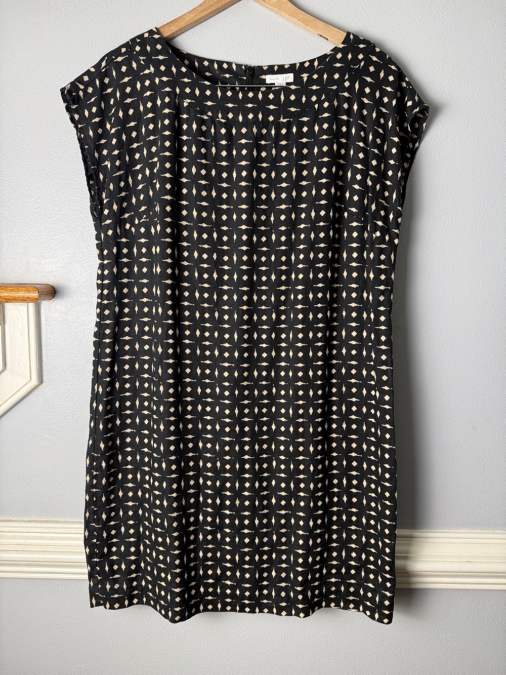 J. Jill Black Dress with Cream Geo Print 100% linen